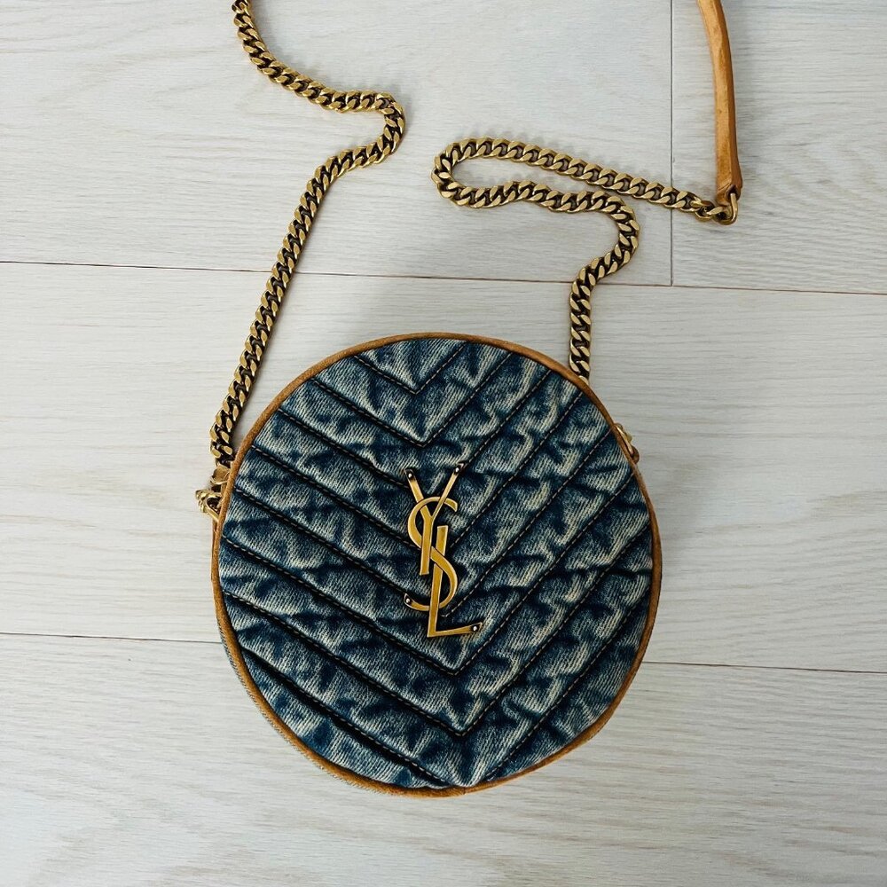 YVES SAINT-LAURENT ROUND MATELASSE  DENIM BLUE BAG